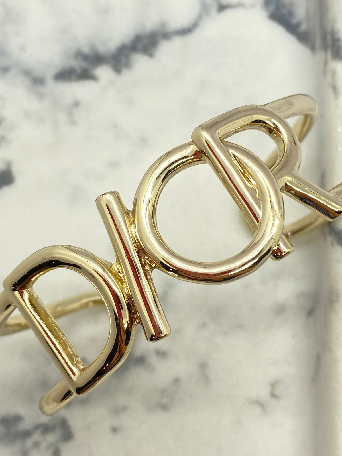 CHRISTIAN DIOR Silver Tone Monogram Cuff Bracelet - Pre owned