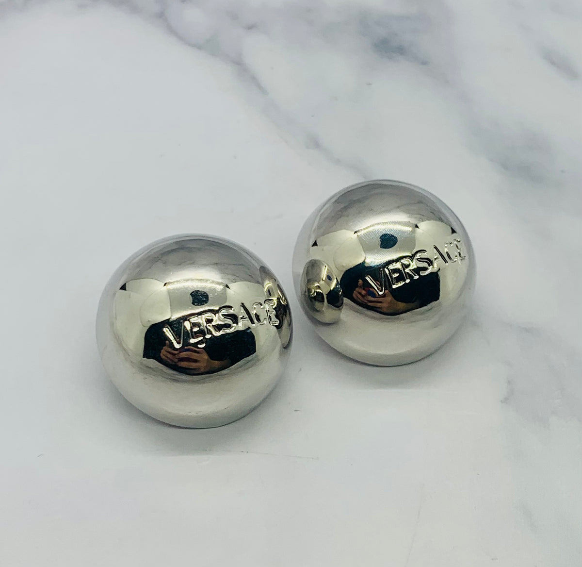 VERSACE Silver Tone Button Earrings - USED