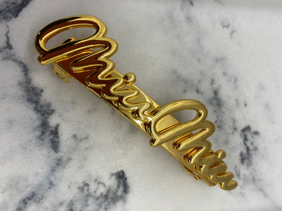 MIU MIU Gold Tone Script Hair Clip - Pre owned