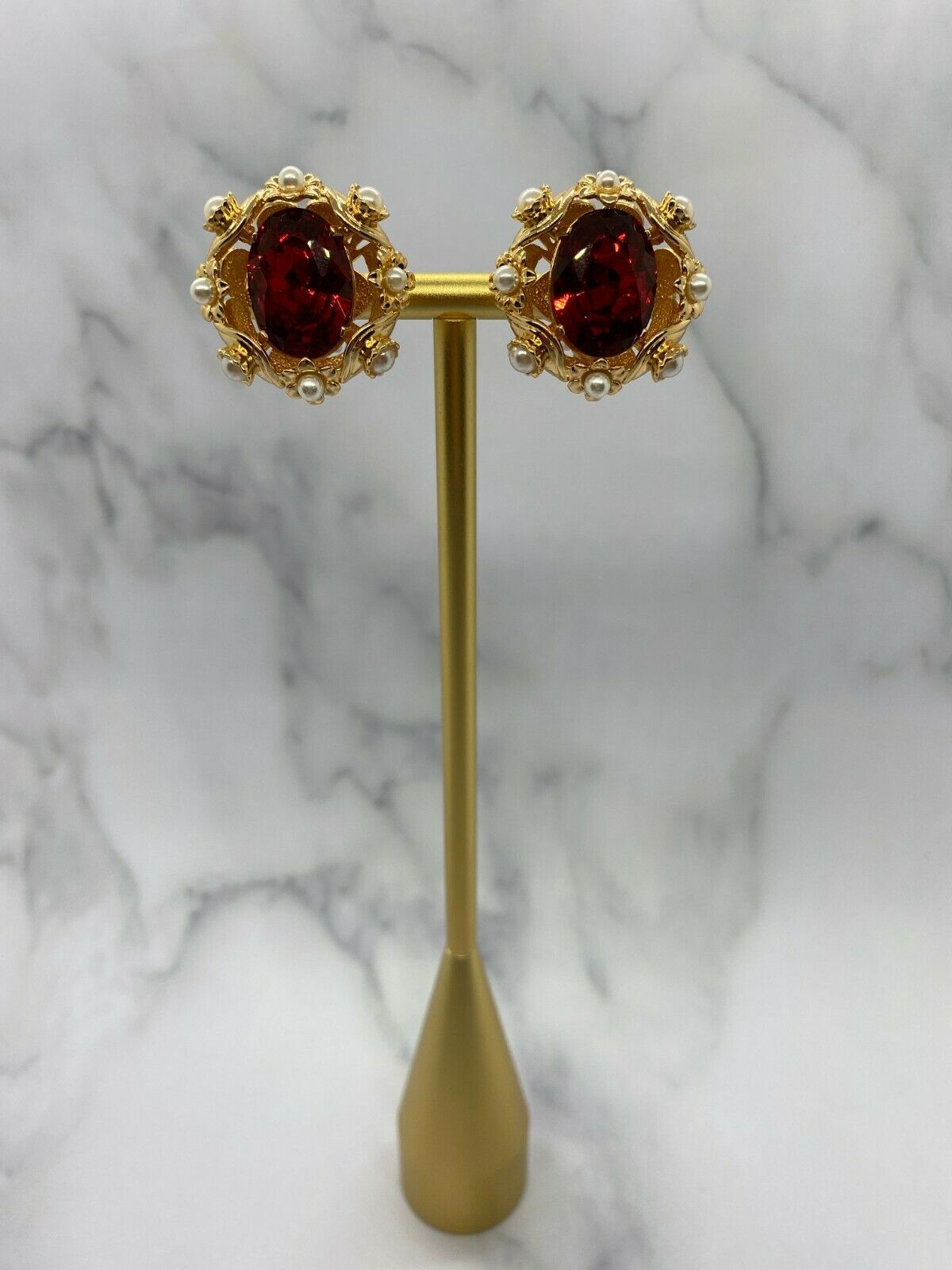 Dolce & Gabbana Gold & Ruby Rhinestone D&G Earrings- pre owned