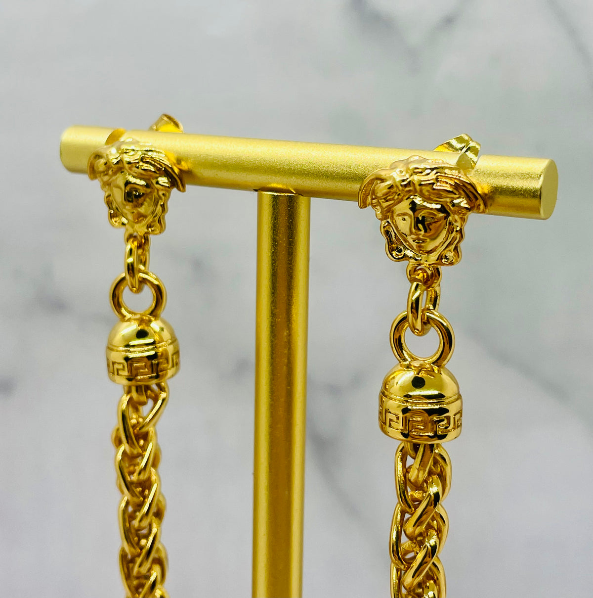 VERSACE Medusa Gold Tone Chain Pendant Earrings - Pre owned