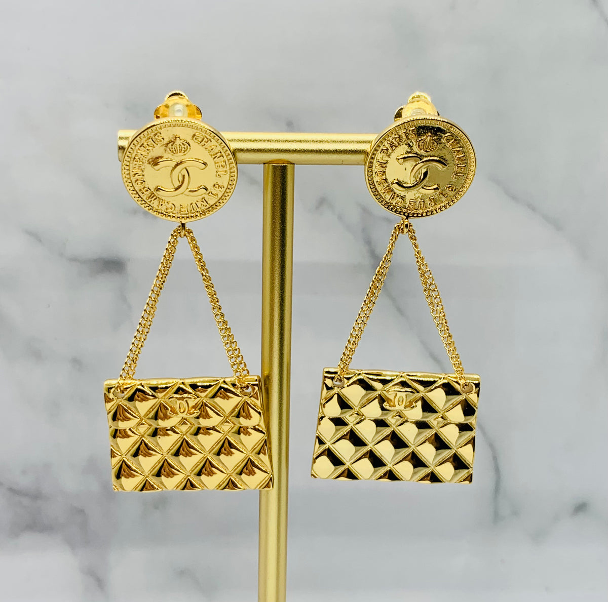 CHANEL CC Vintage Handbag Earrings - USED