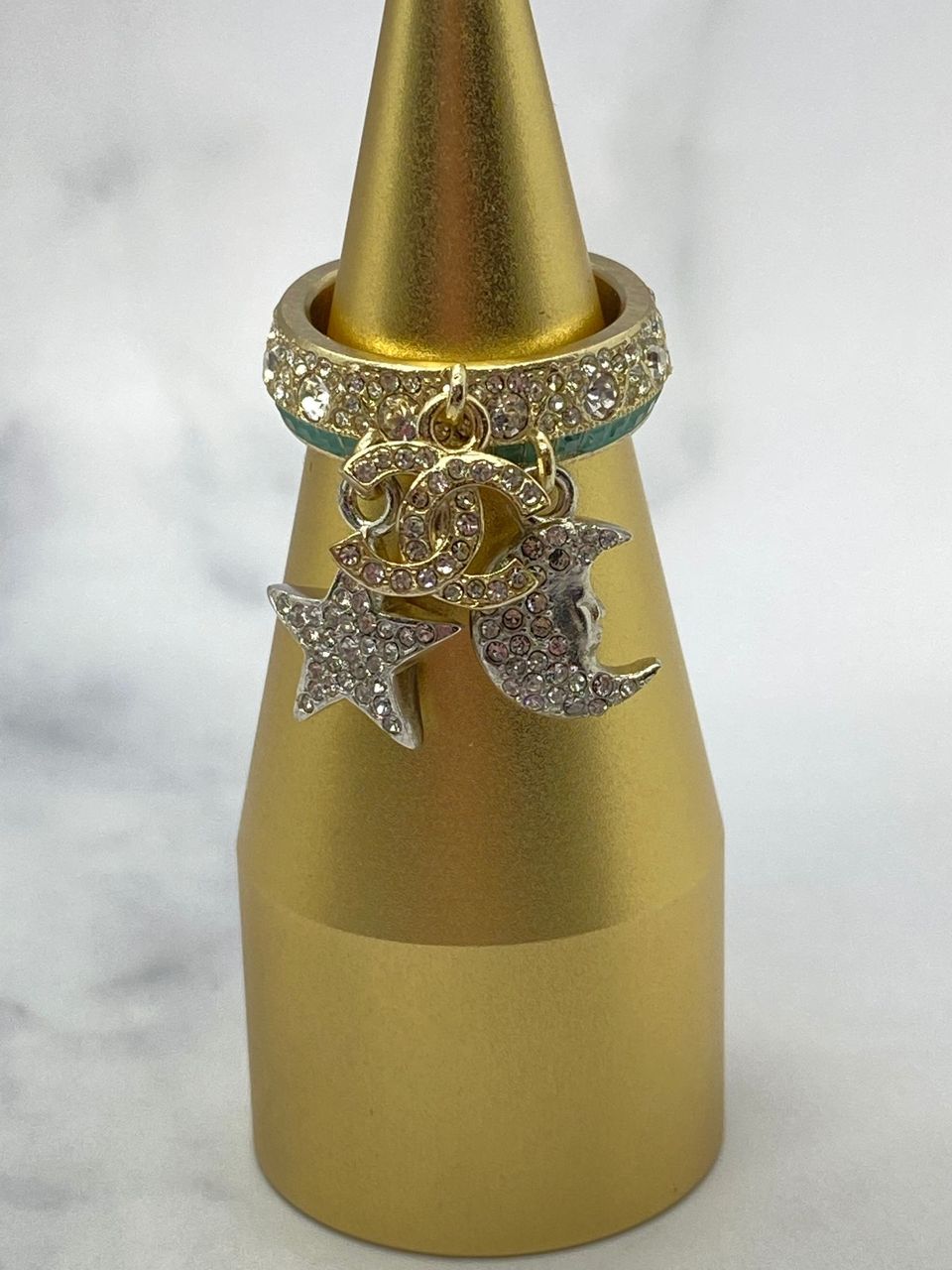 CHANEL CC 2017 Gold & Silver Tone Sun Moon Ring size 7 - USED