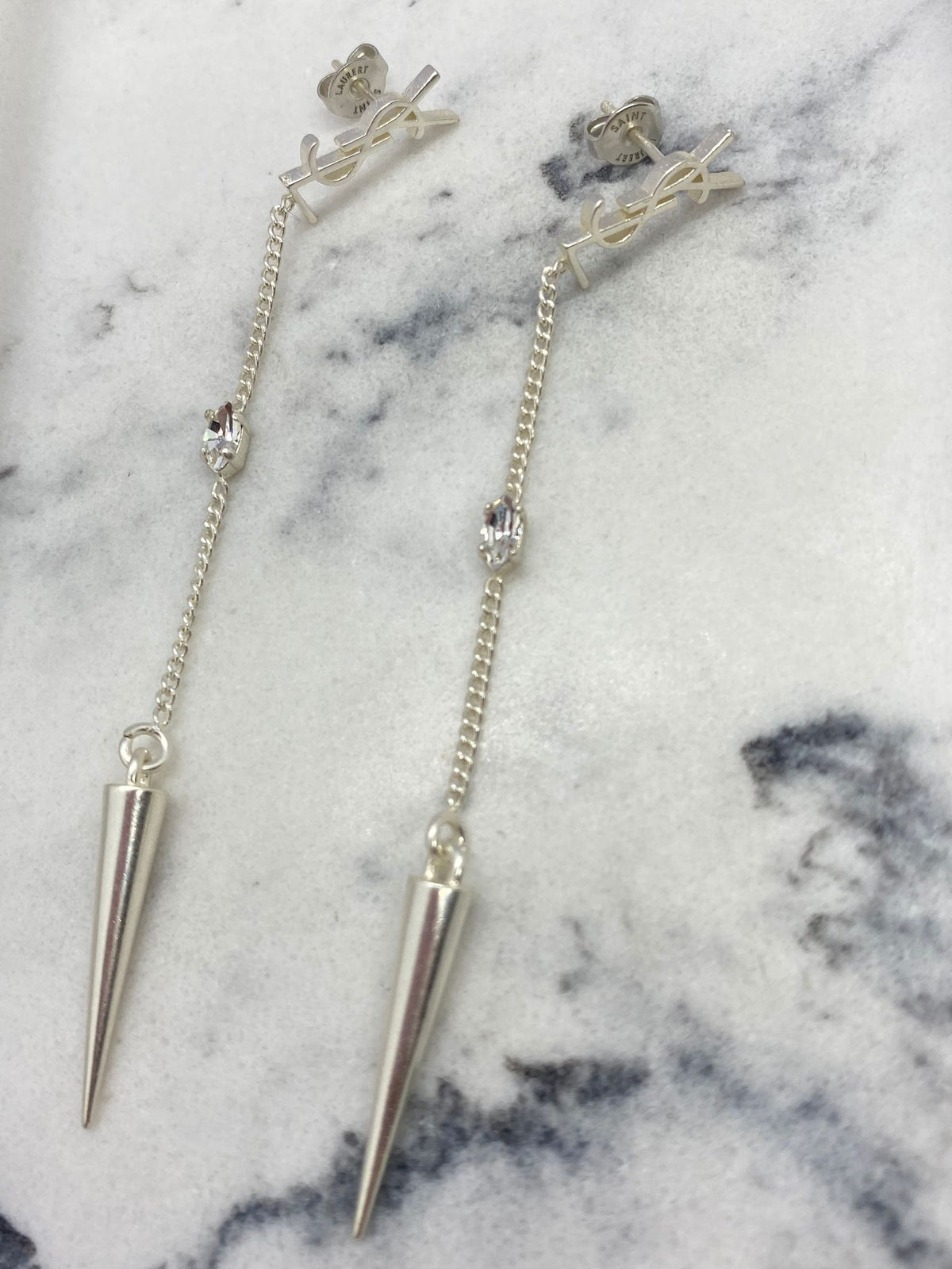 YSL Yves Saint Laurent Silver Tone Pendant Earrings - Pre owned