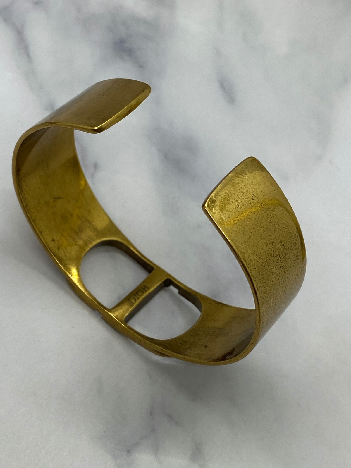 CHRISTIAN DIOR CD Brass Tone Cuff Bracelet - Pre owned