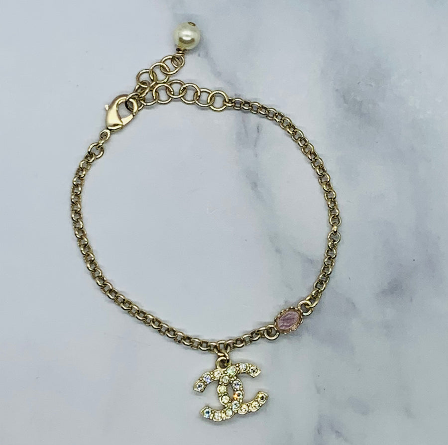 CHANEL CC Rhinestone Charm Bracelet - Pre owned