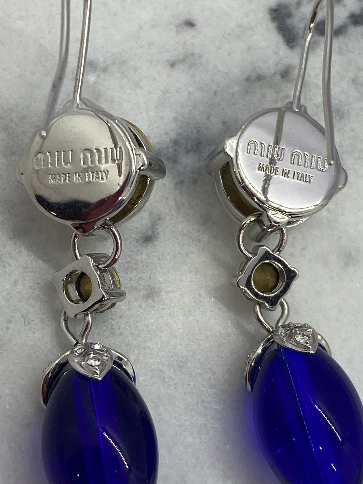 MIU MIU Blue Rhinestone Pendant Earrings - Pre owned
