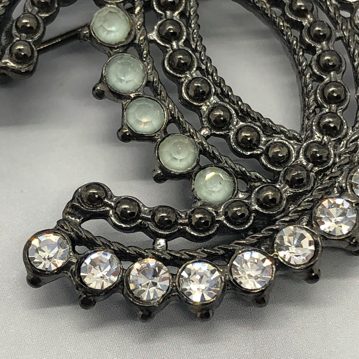 CHANEL CC Sage Rhinestone Brooch Pin - USED