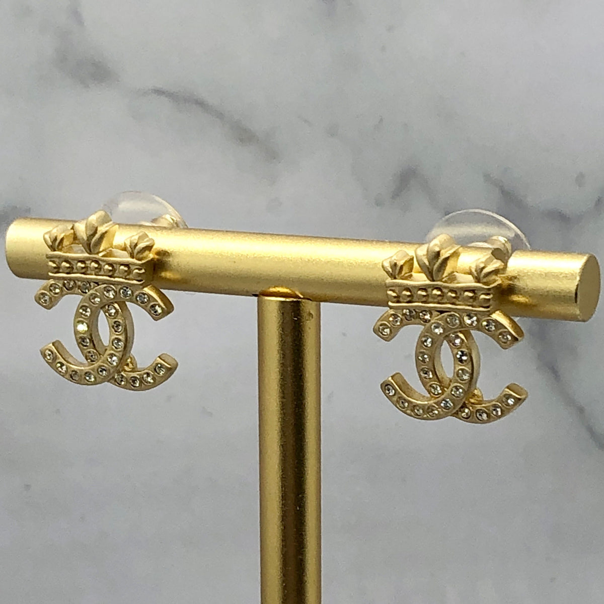 CHANEL CC Crown Rhinestone Earrings - Pre owned