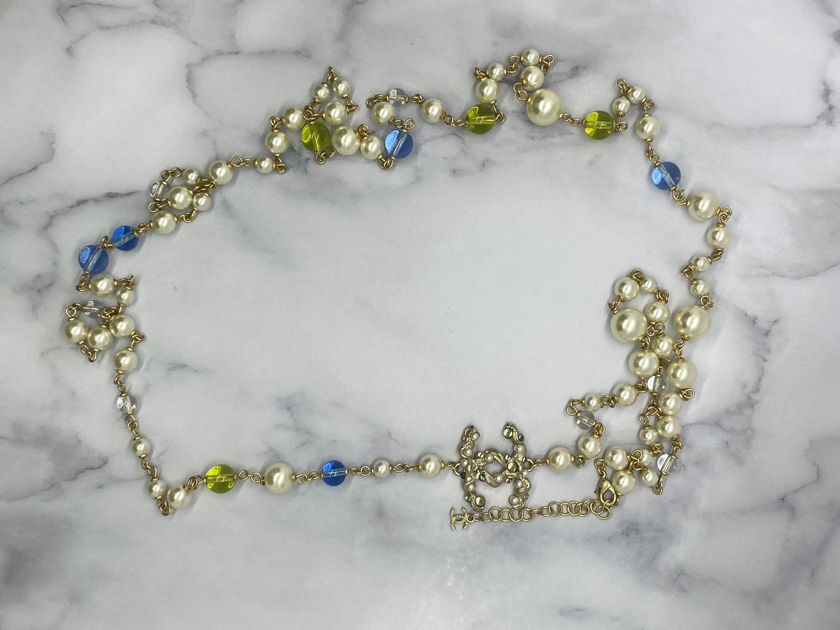 CHANEL CC Long Layer Rhinestone Pearl Necklace - Pre owned