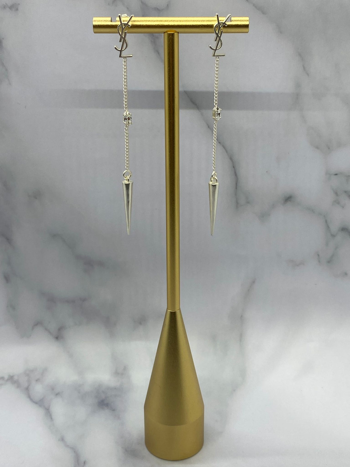 YSL Yves Saint Laurent Silver Tone Pendant Earrings - Pre owned