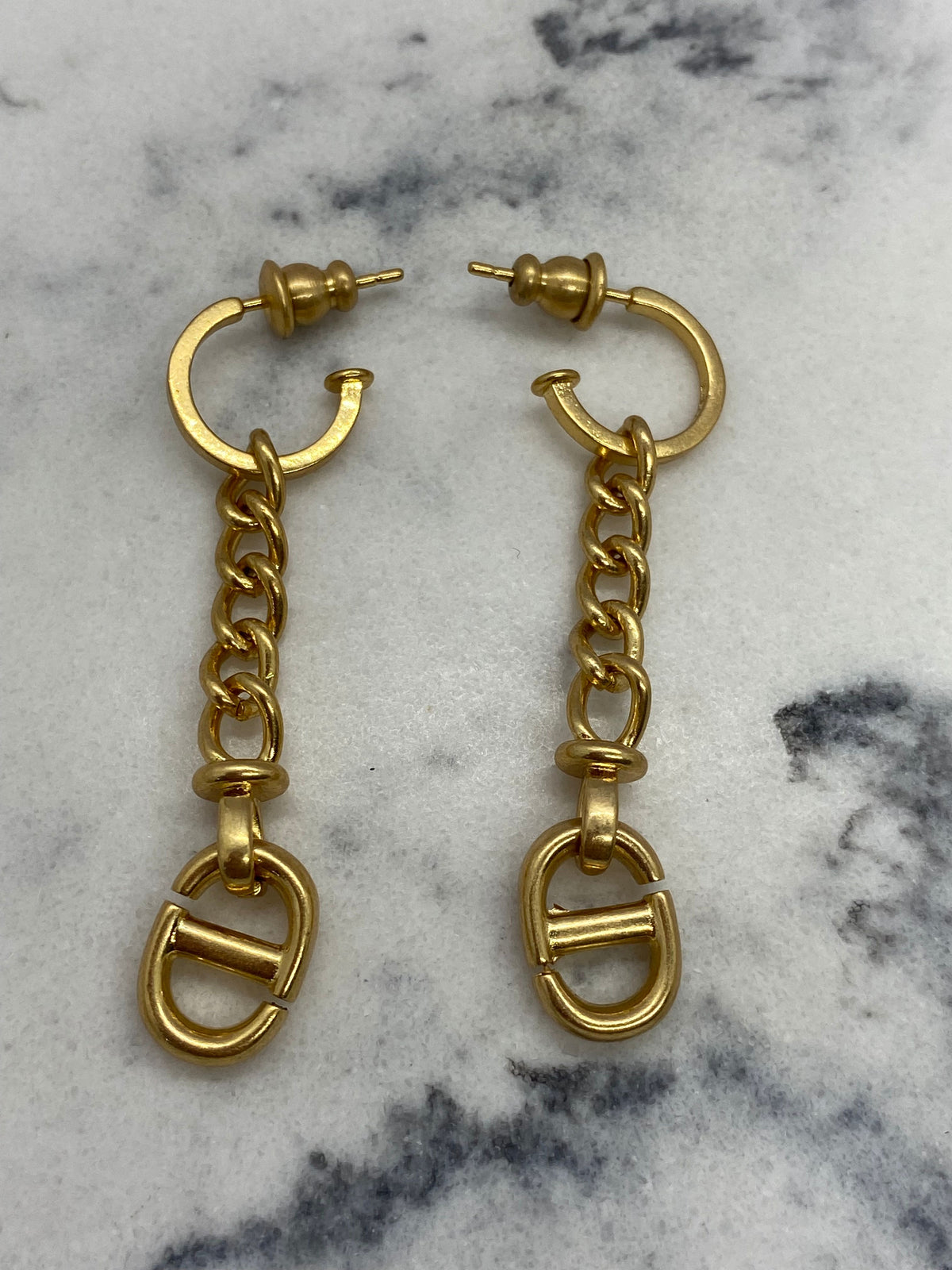 CHRISTIAN DIOR Brass Tone Pendant Earrings - Pre owned