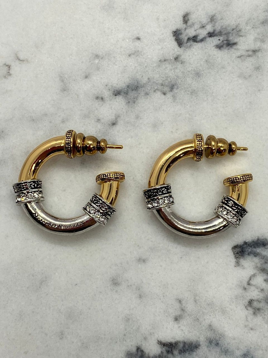 ALEXANDER McQUEEN Gold & Silver Elaborate Hoop Earrings - Pre owned