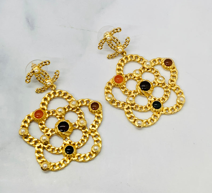 CHANEL CC Camelia Pendant Earrings - USED