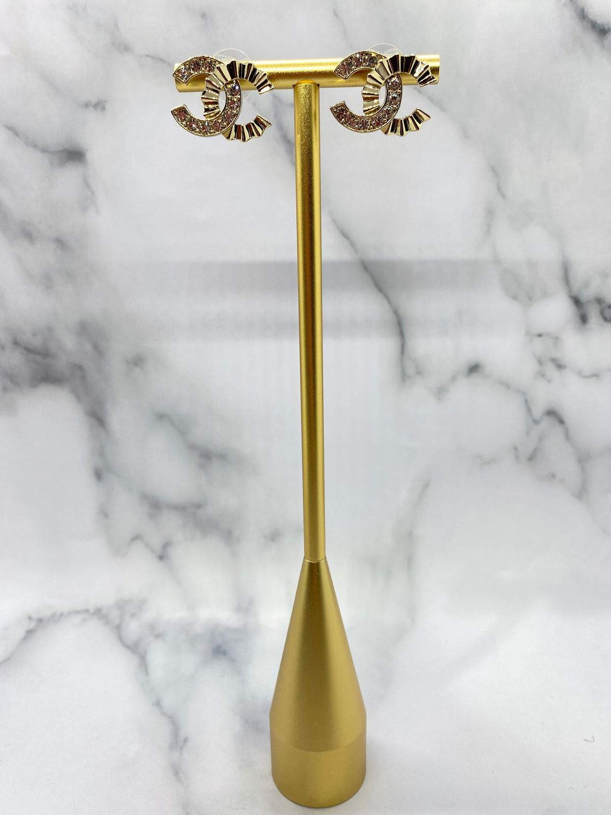 CHANEL CC Gold & Rhinestone Earrings - Pre owned