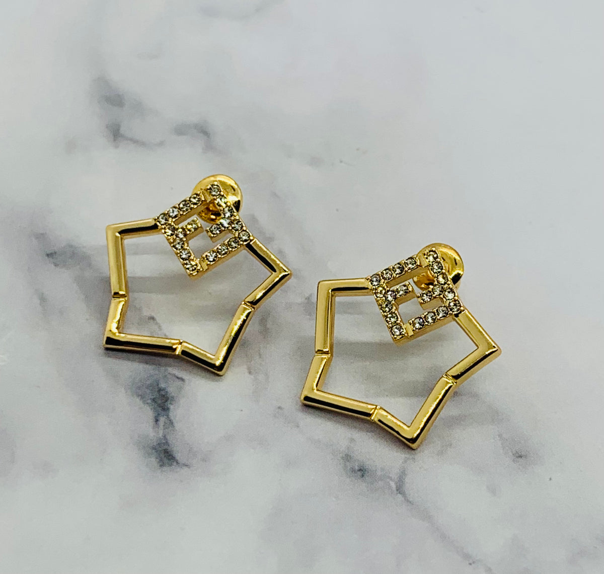 FENDI FF Gold Star Shape Rhinestone Earrings - Pre owned