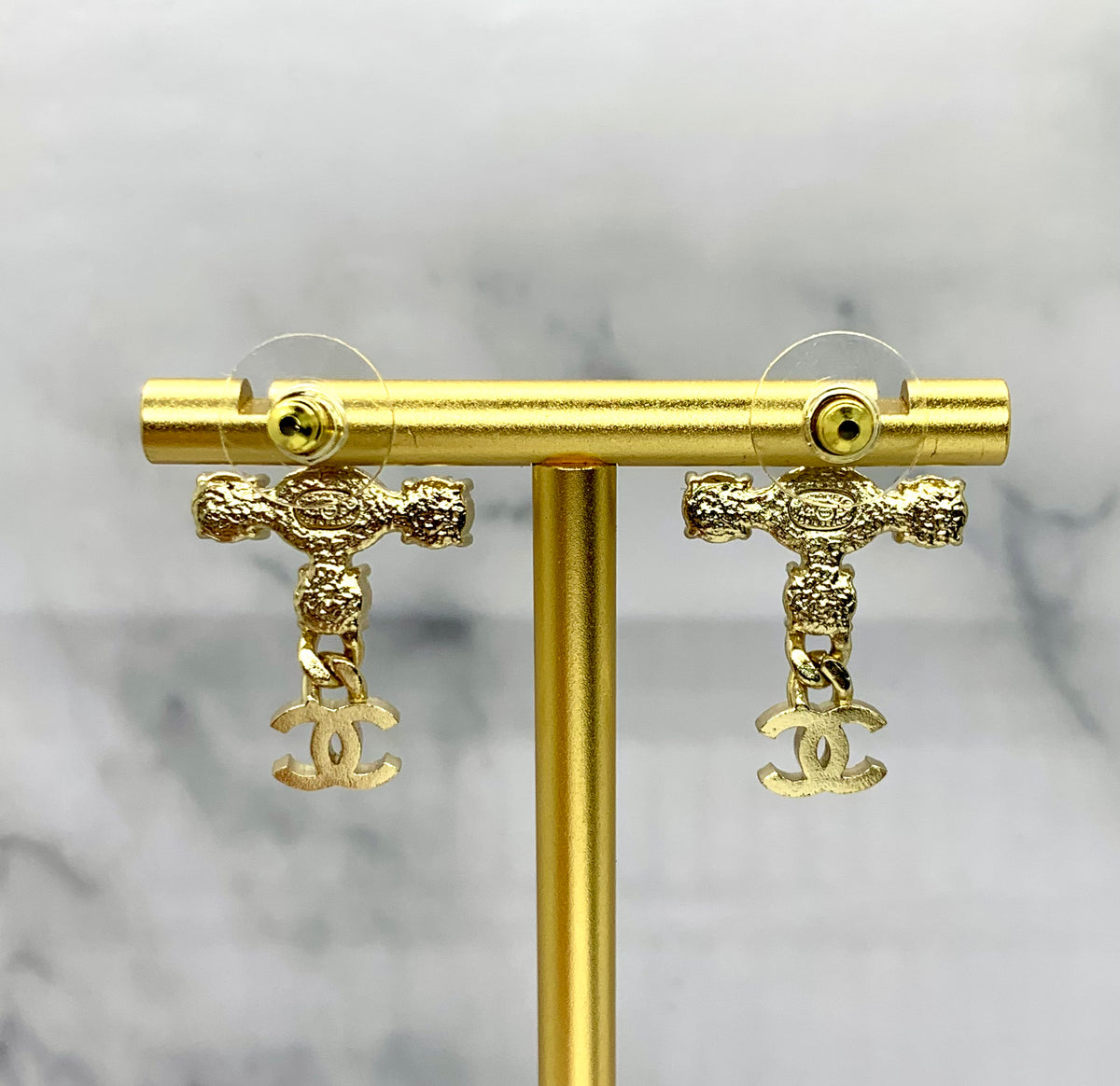 CHANEL CC Rhinestone Cross Earrings - USED
