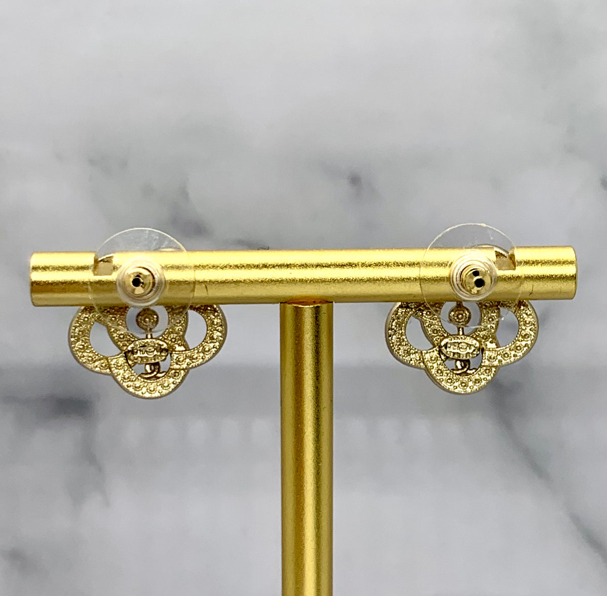 CHANEL CC Camelia Rhinestone Earrings - USED