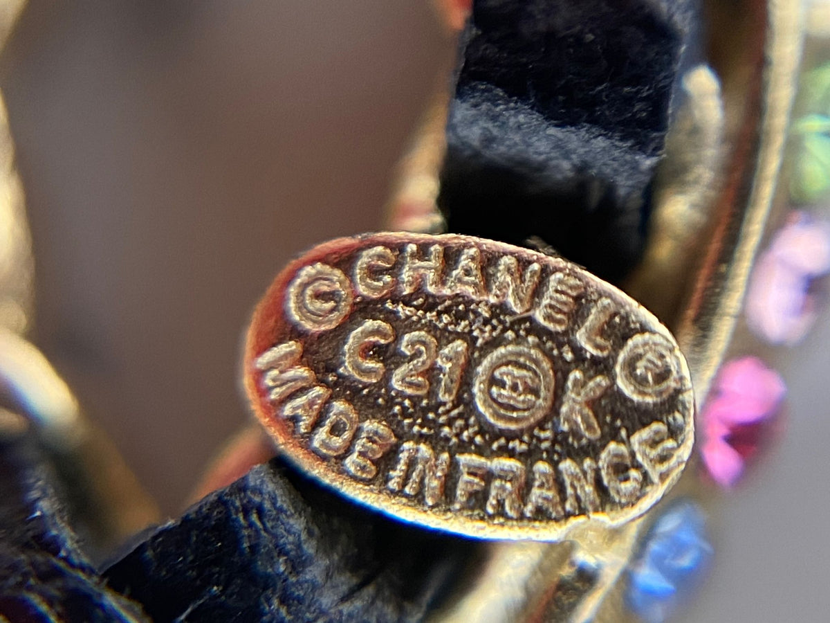 CHANEL Leather & Rhinestone Trim Earrings - Pre owned /