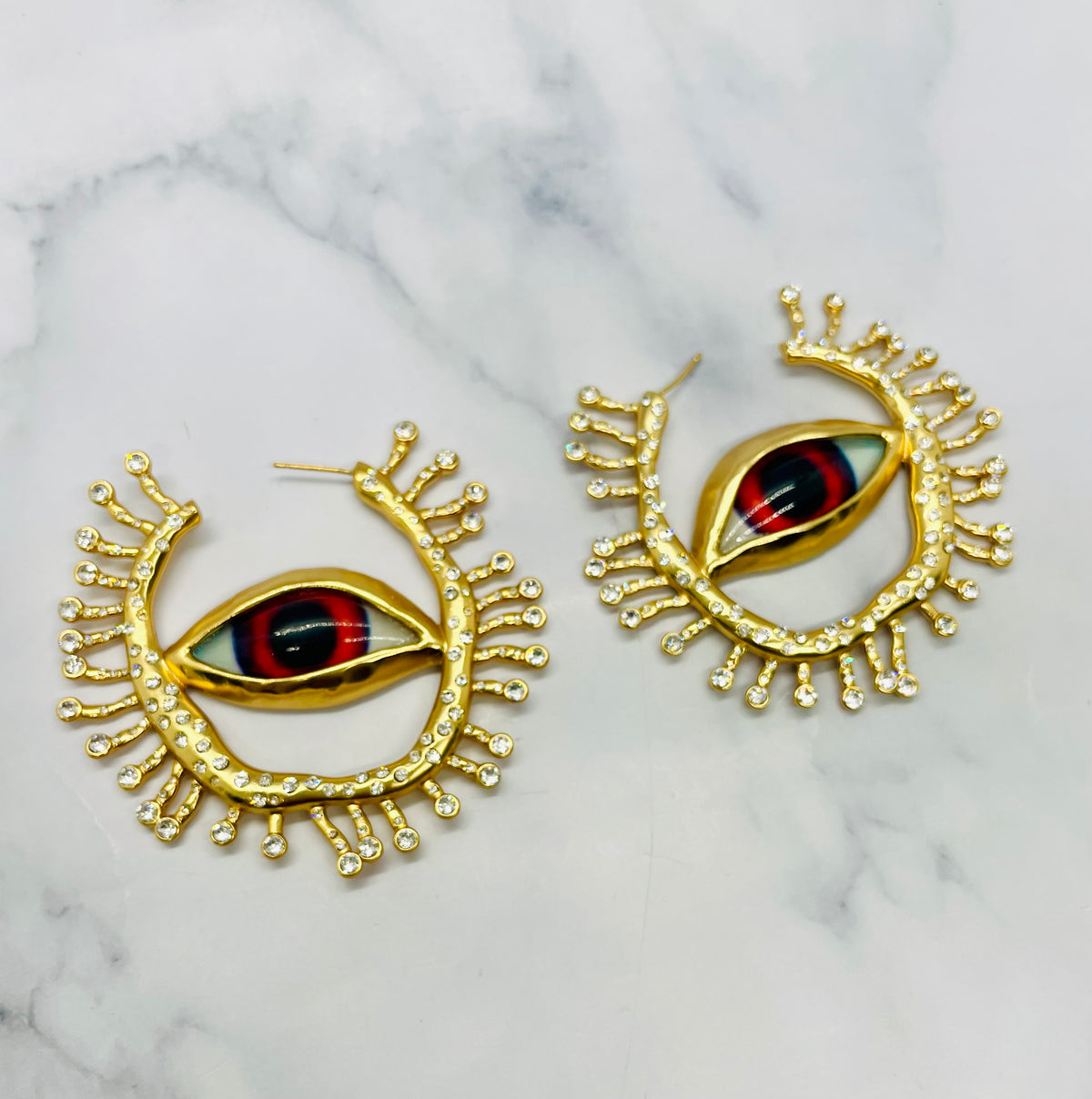 SCHIAPARELLI Eye Rhinestone Hoop Earrings - Pre owned