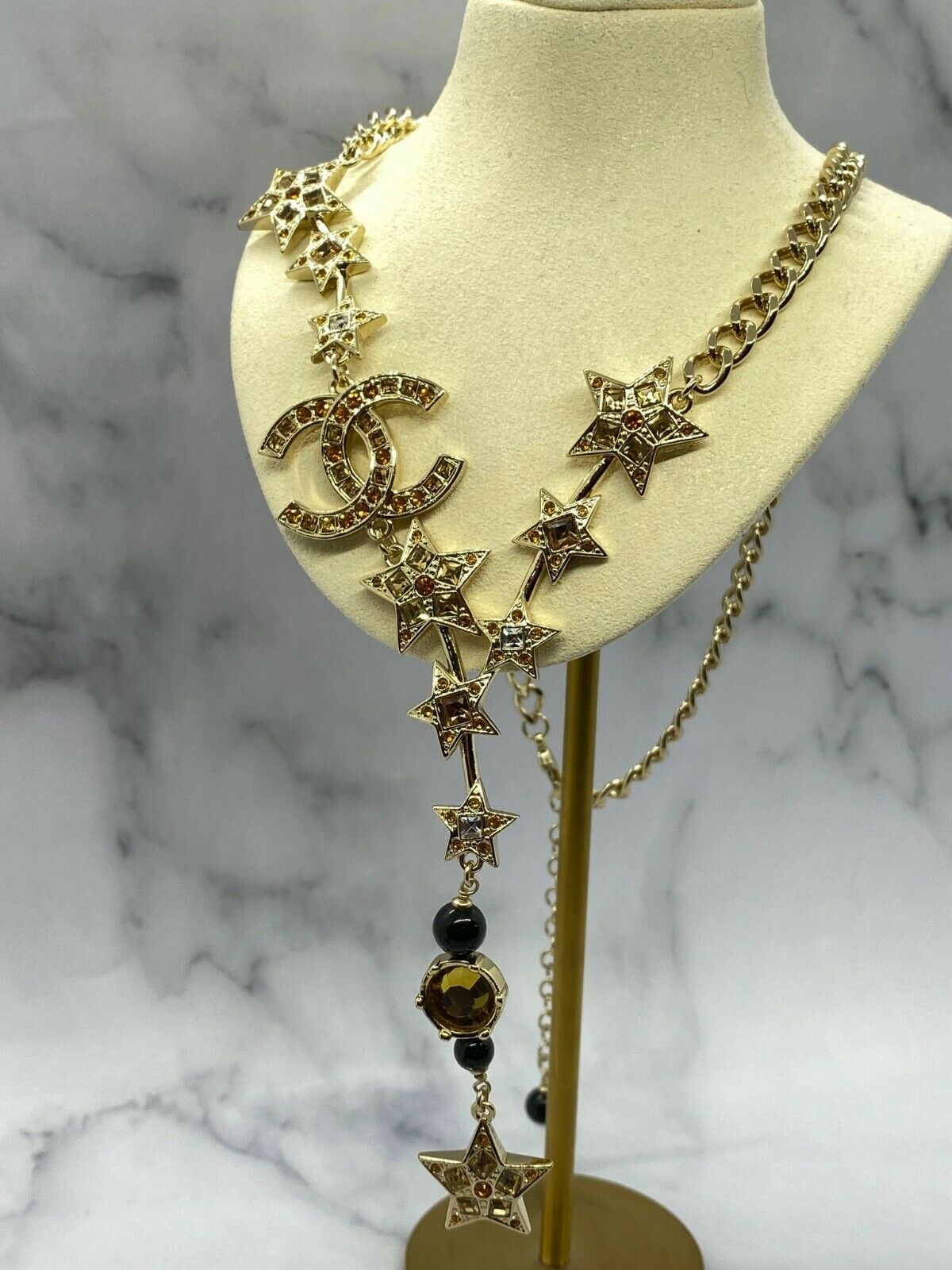 CHANEL CC Gold Tone Stars Statement Necklace - Pre owned