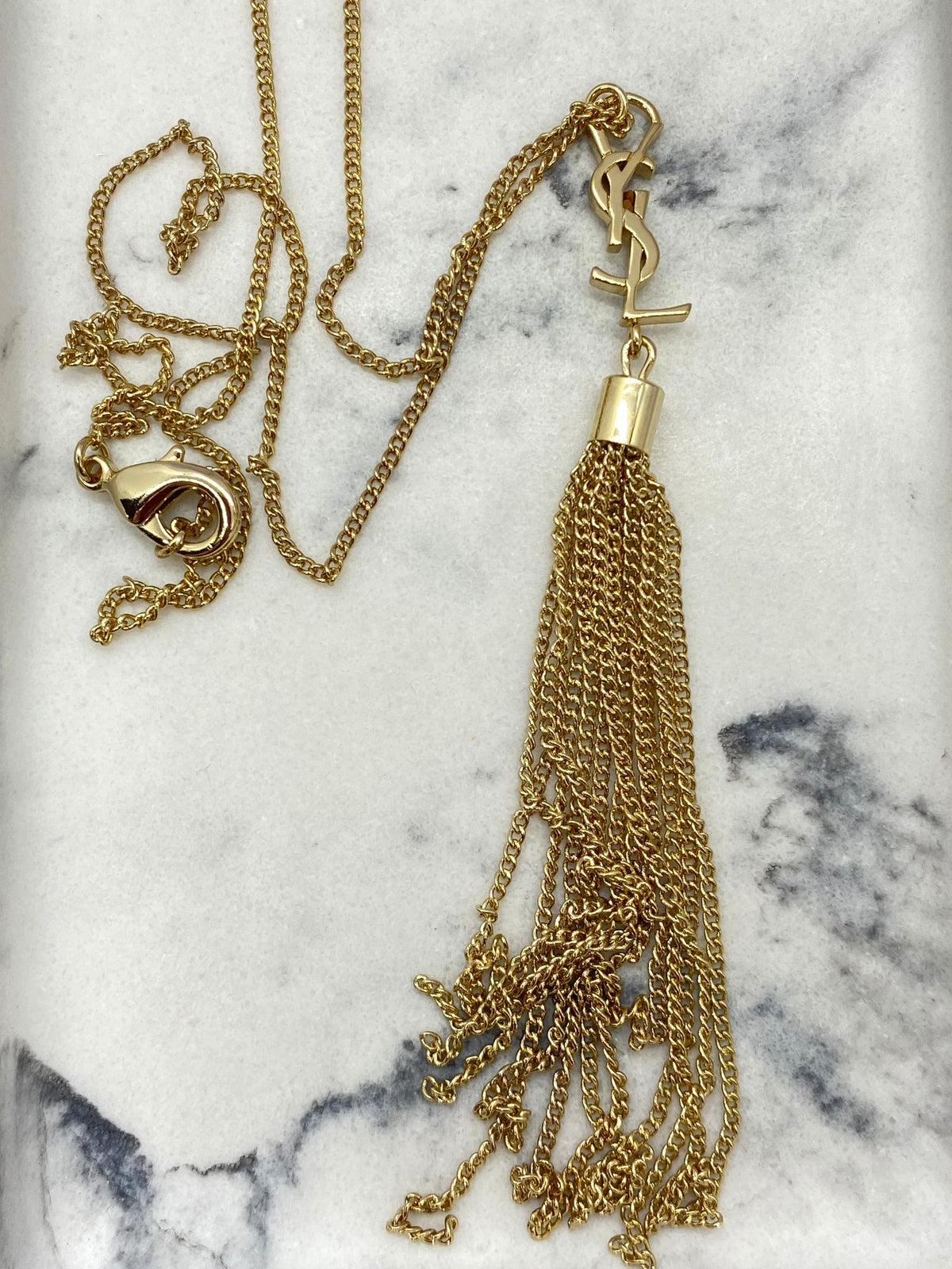 YSL Yves Saint Laurent Gold Tone Tassel Necklace - Pre owned