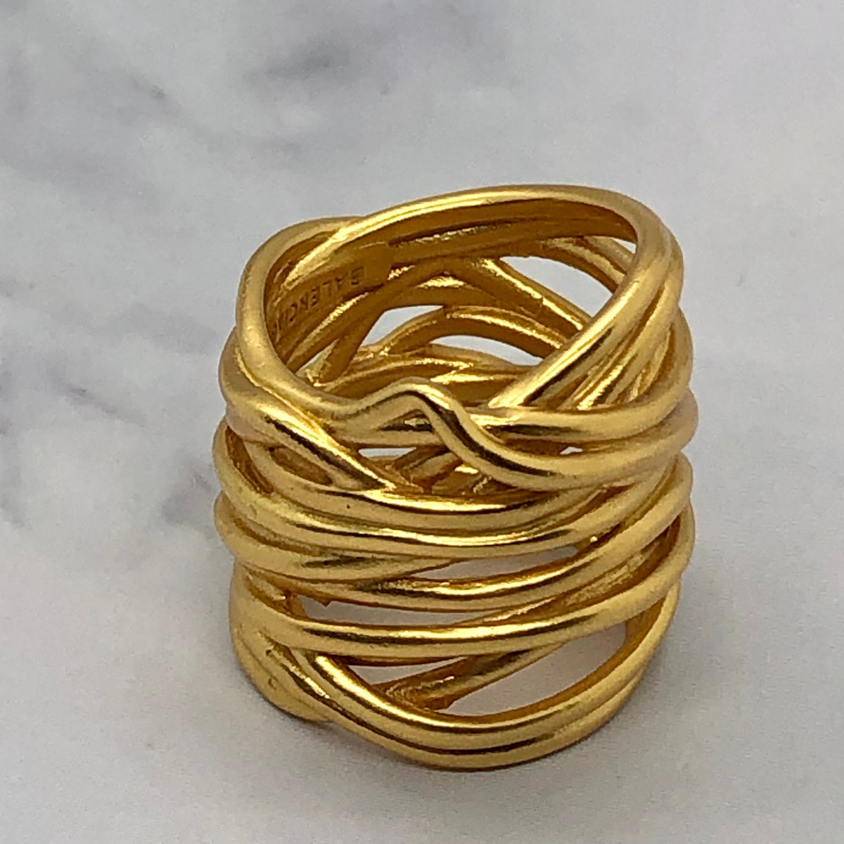 BALENCIAGA Gold Tone Woven Ring - Size M 7 - Pre owned