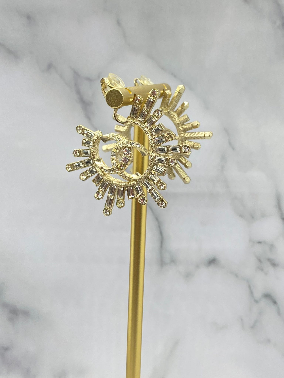 CHANEL CC Rhinestone Starburst Earrings- USED