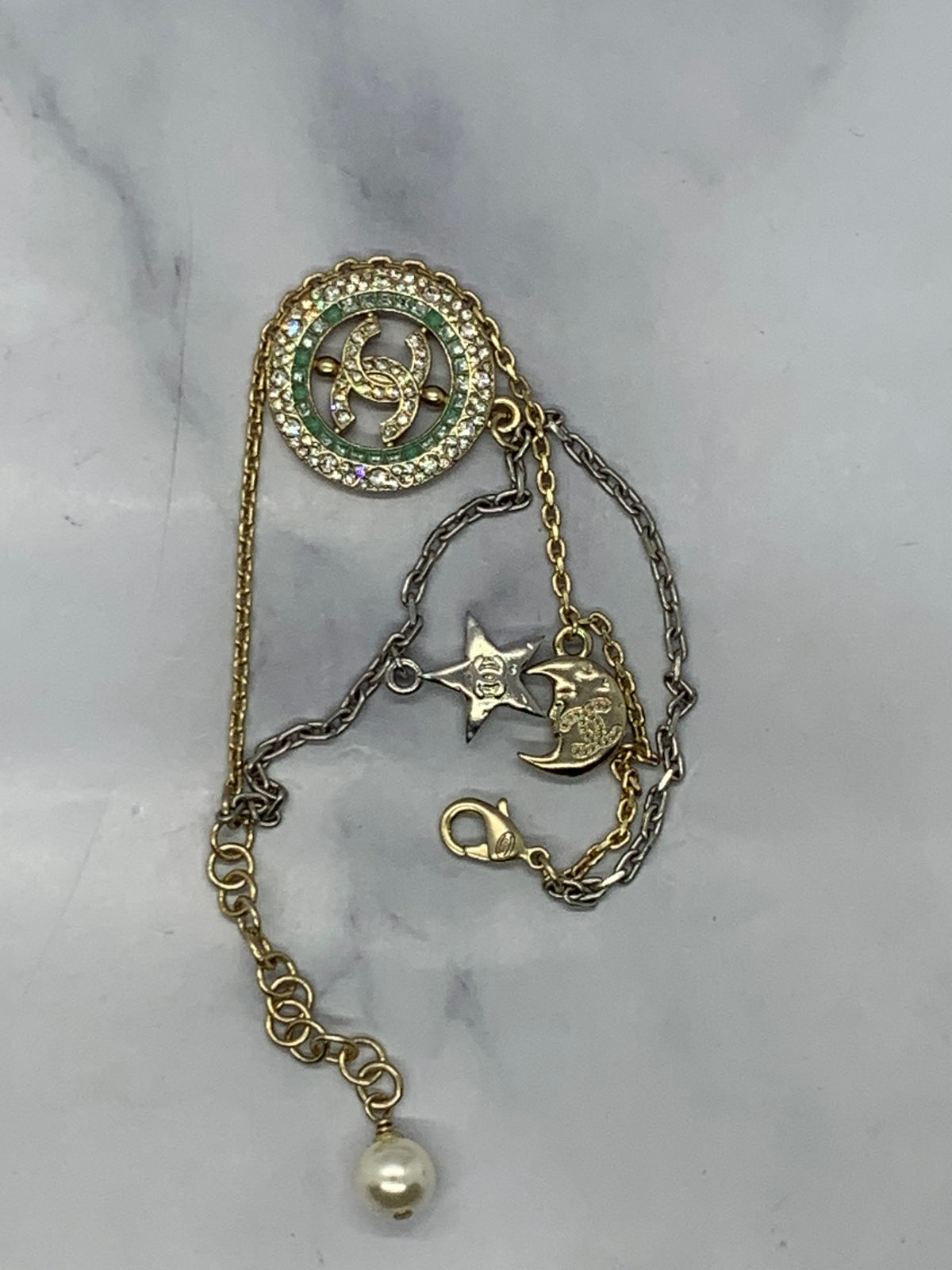 CHANEL CC 2017 Star & Moon Rhinestone Bracelet - USED