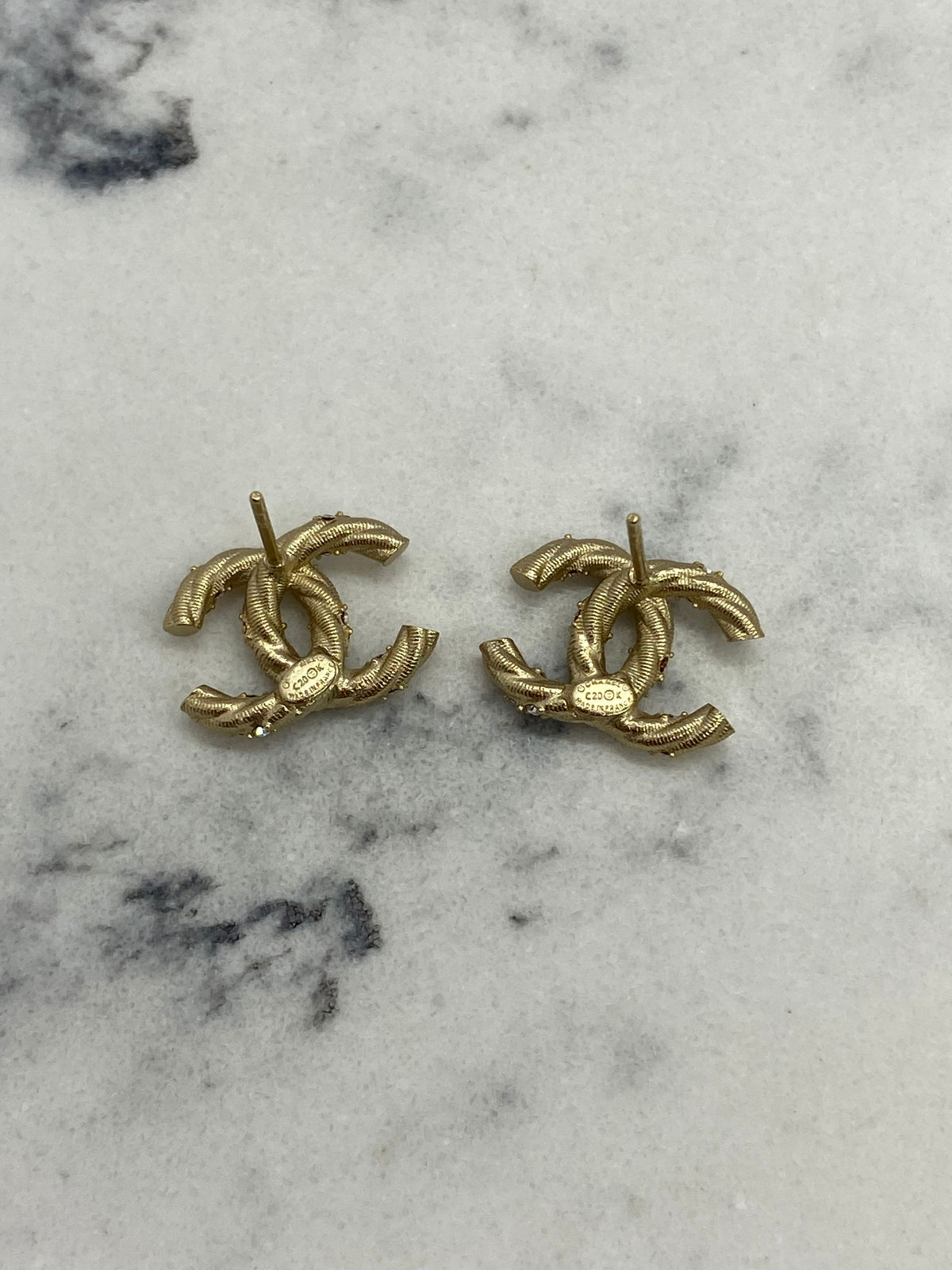 CHANEL CC Gold Tone Rhinestone Earrings - DAMAGED