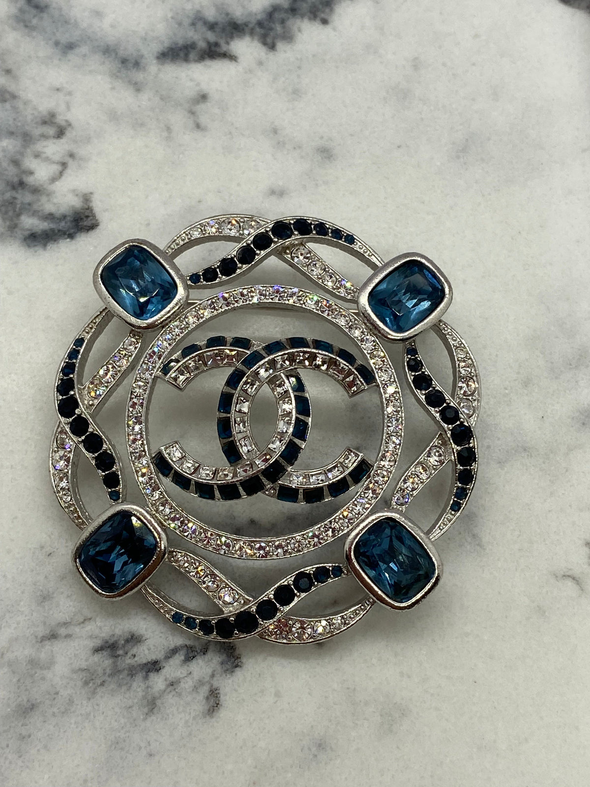 CHANEL CC Rhinestone Monogram Brooch Pin - USED