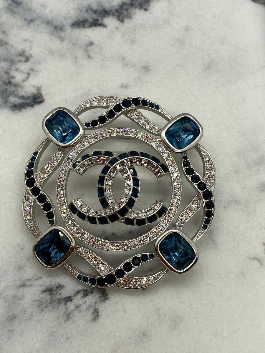 CHANEL CC Rhinestone Monogram Brooch Pin - USED