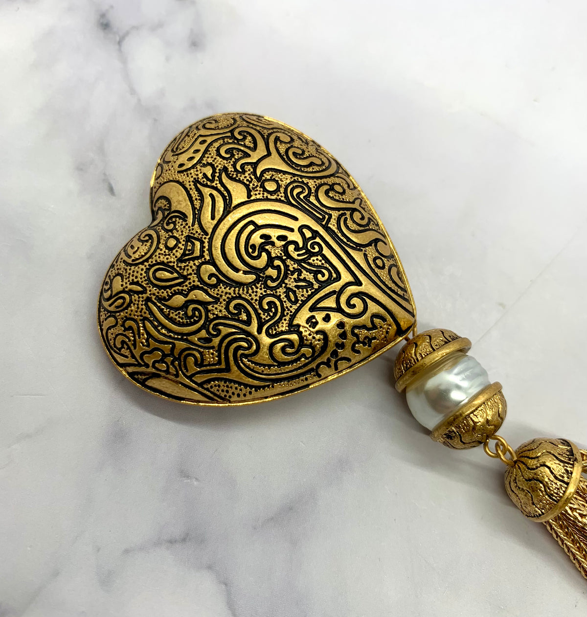 YSL YVES SAINT LAURENT Vintage Heart Tassel Brooch Pin - Pre owned