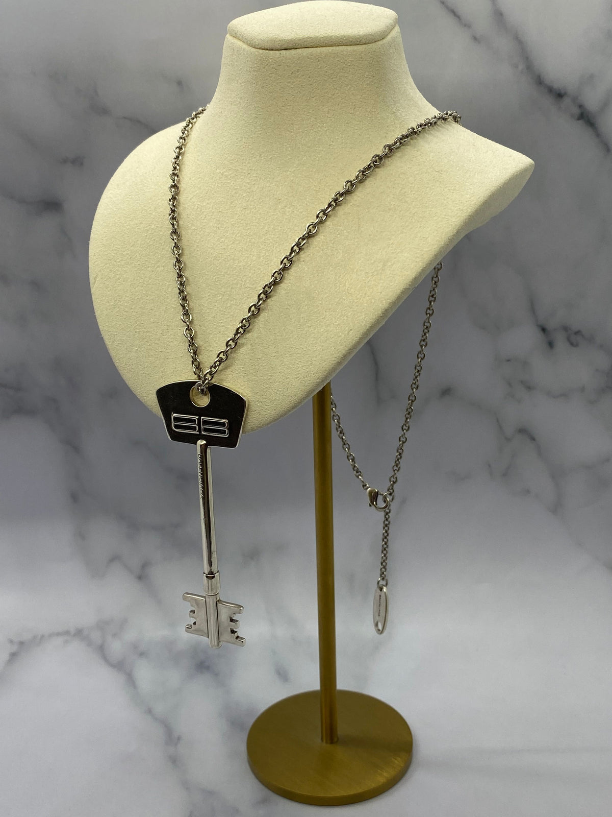 BALENCIAGA Silver Tone Key Pendant Necklace - Pre owned