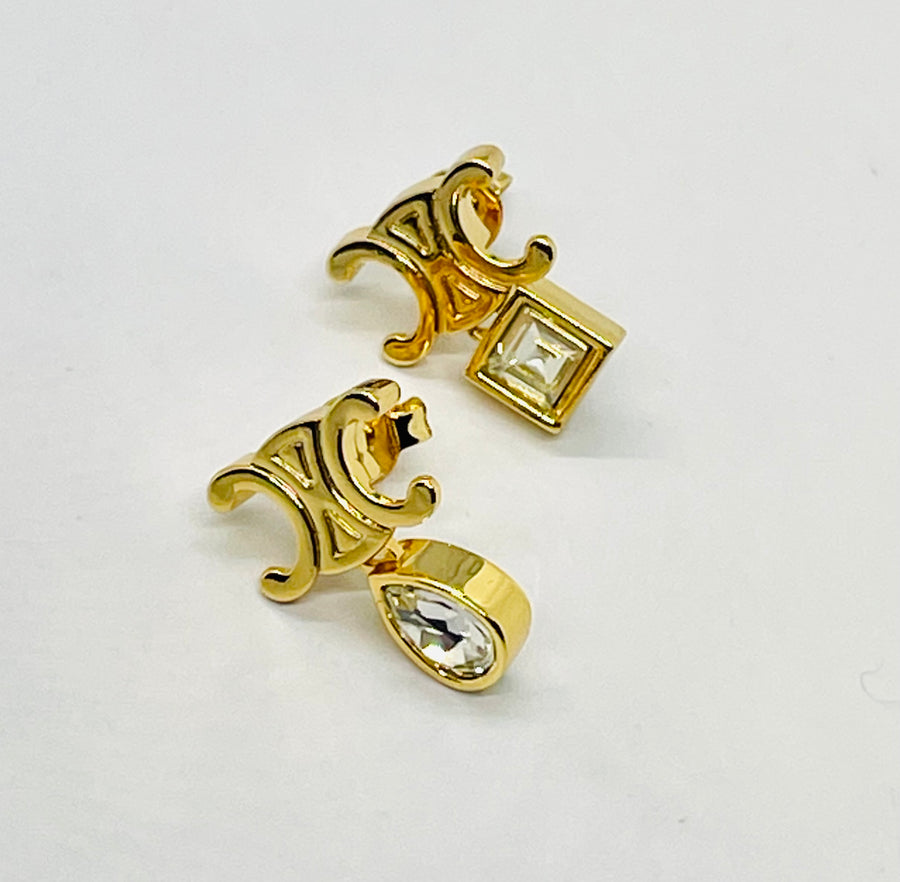 CELINE Rhinestone Monogram Earrings - Pre owned