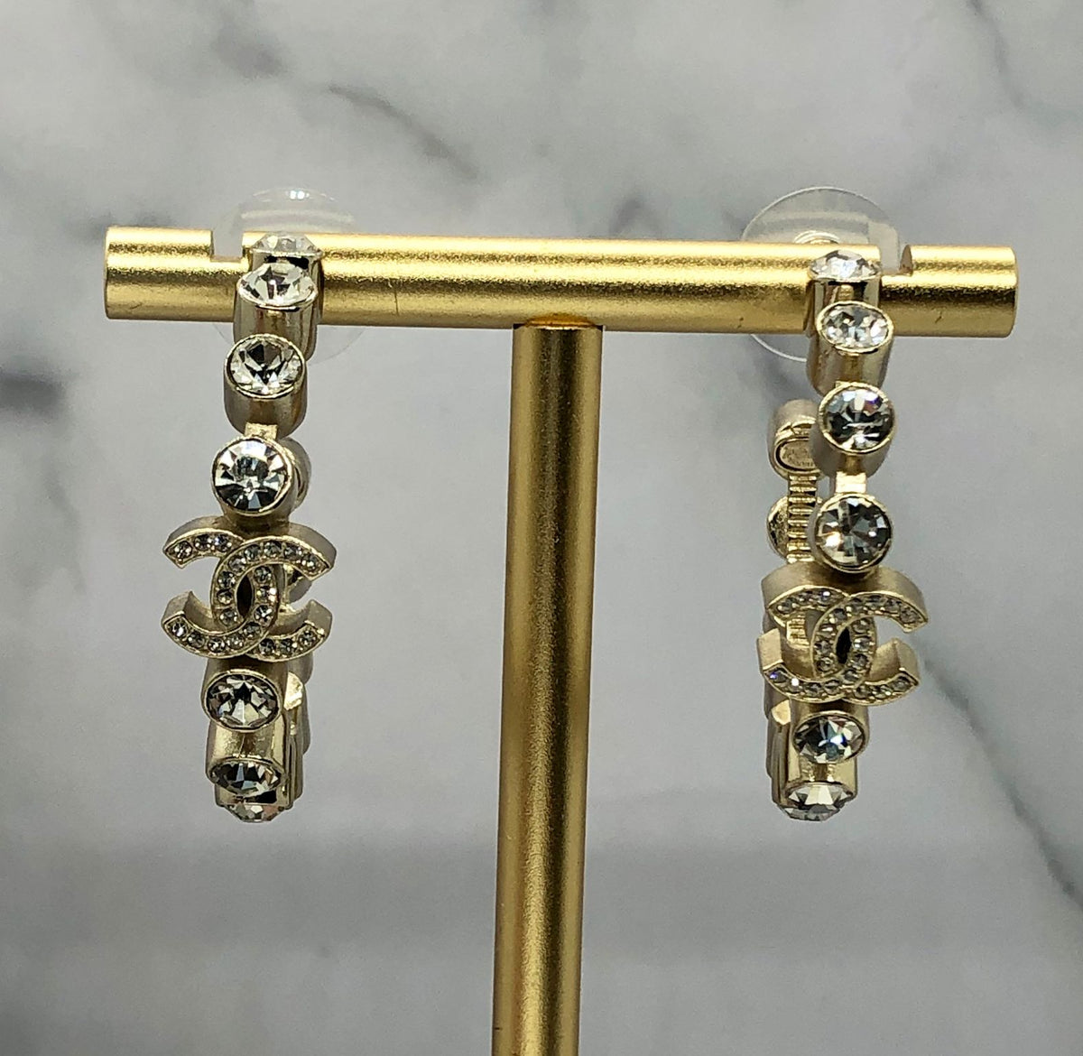 CHANEL CC Rhinestone Hoop Earrings - Pre owned