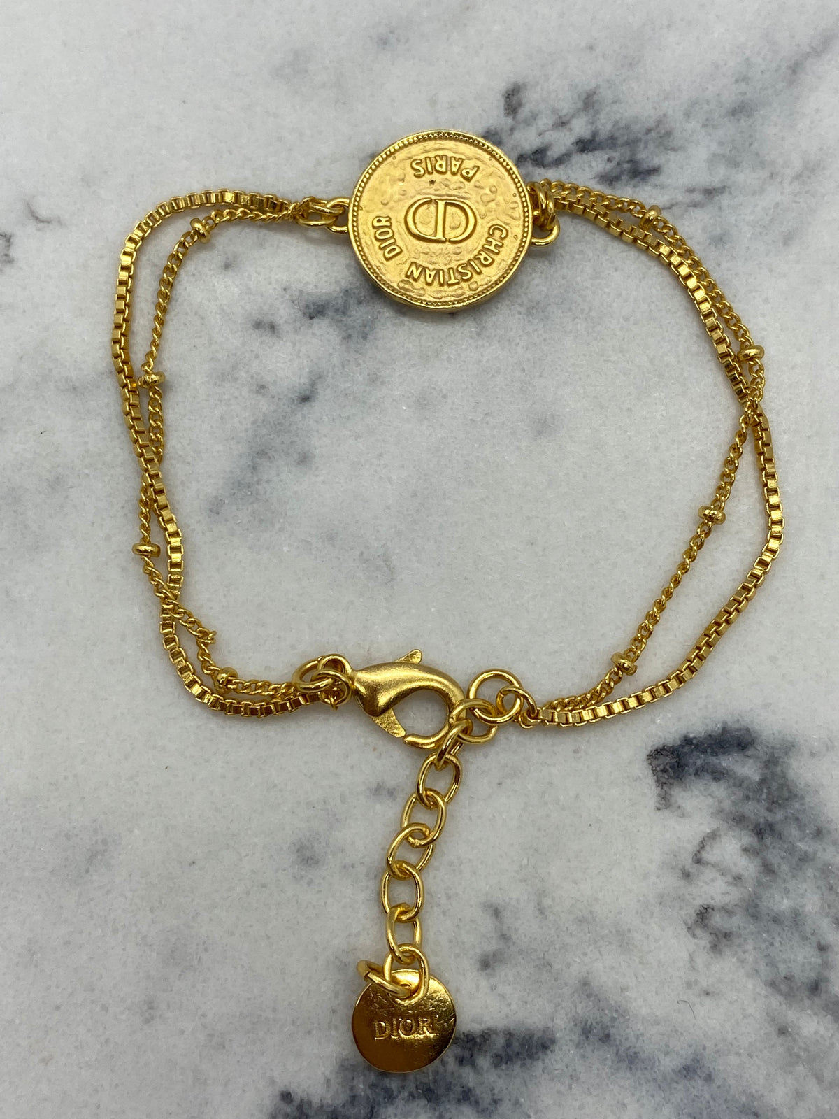 Auth CHRISTIAN DIOR Gold Tone Coin Multi Strand Bracelet - Pre owned