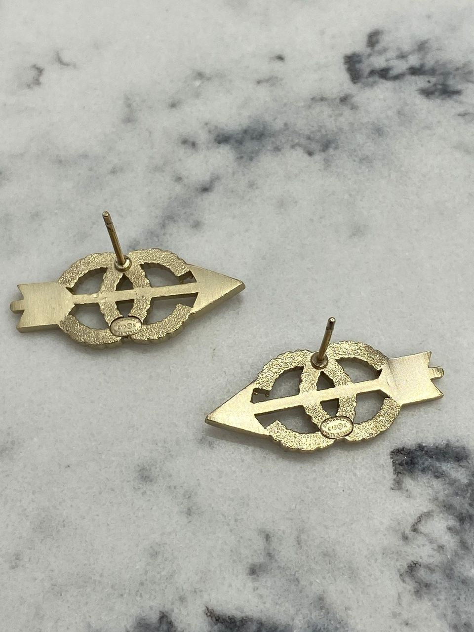 CHANEL CC Gold Tone Arrow Earrings - USED
