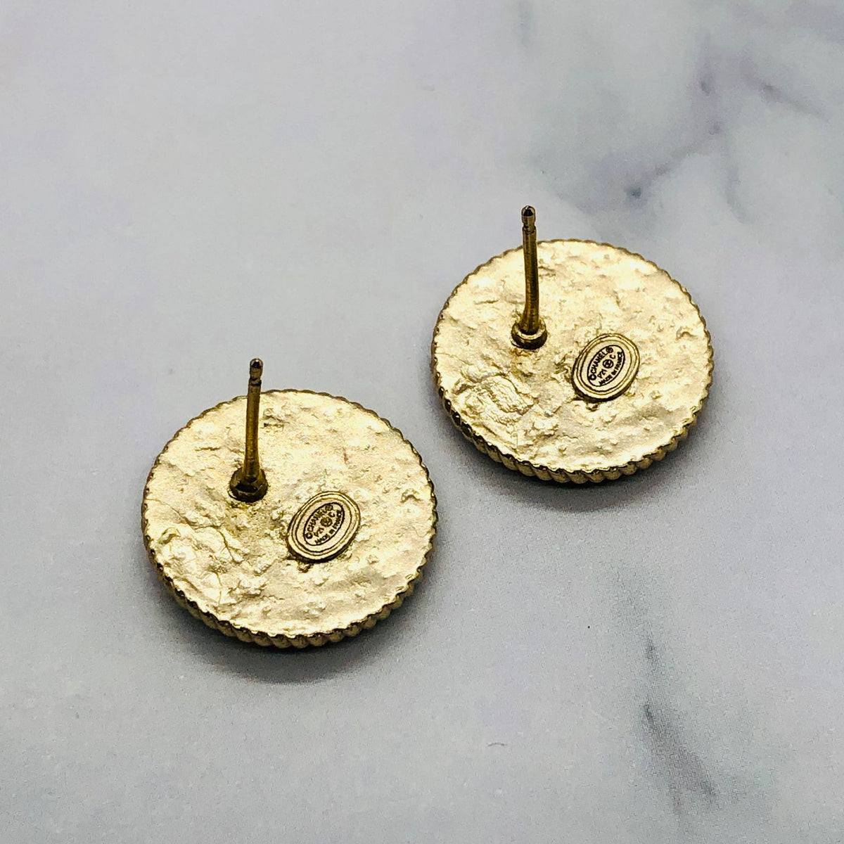 CHANEL CC Gold Tone Rhinestone Button Earrings - Pre owned