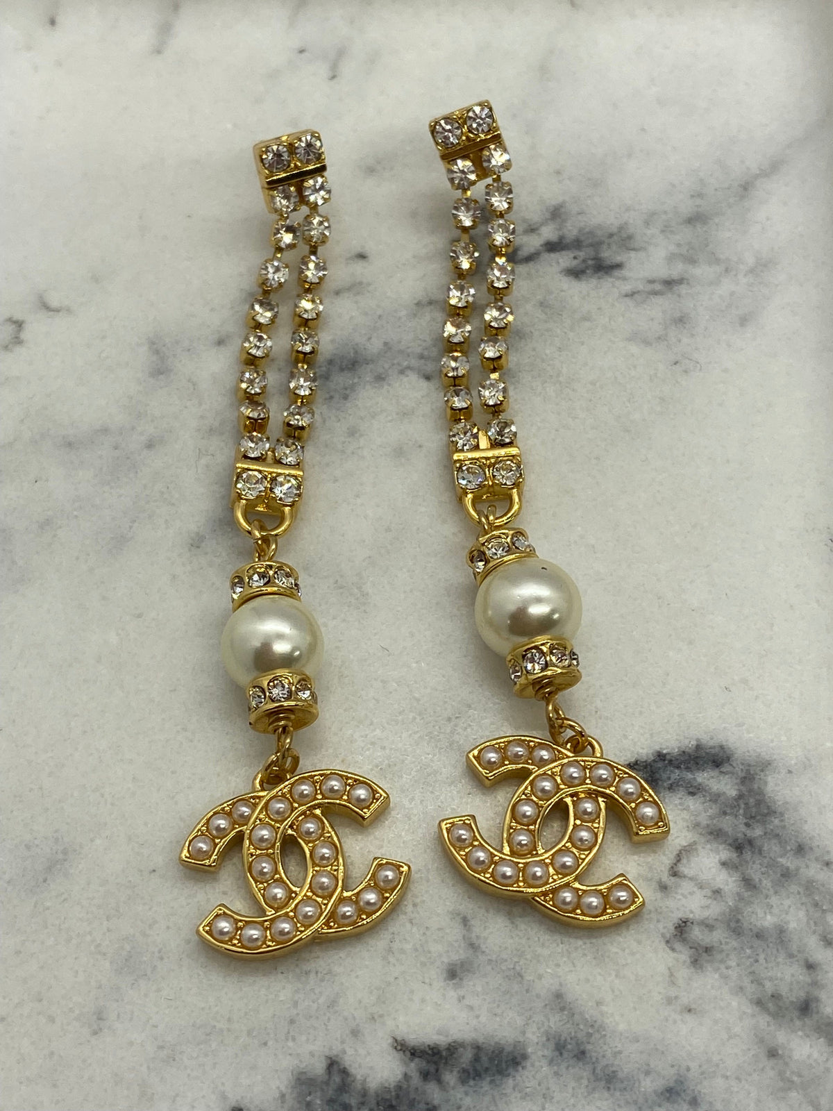 CHANEL CC Gold Tone Pendant Earrings - Pre owned