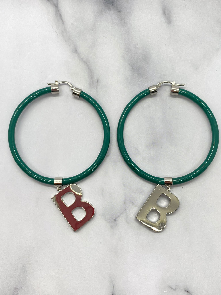 BALENCIAGA BB Turquoise & Silver Hoop Earrings - Pre owned