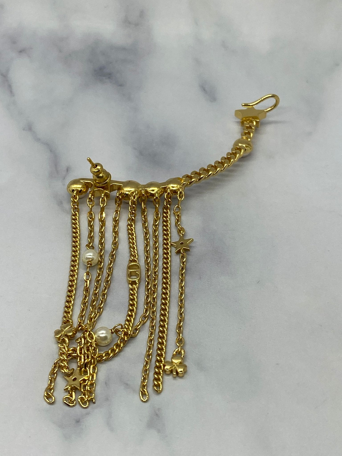 CHRISTIAN DIOR Gold Tone Chain Climber Single Earring - Pre owned