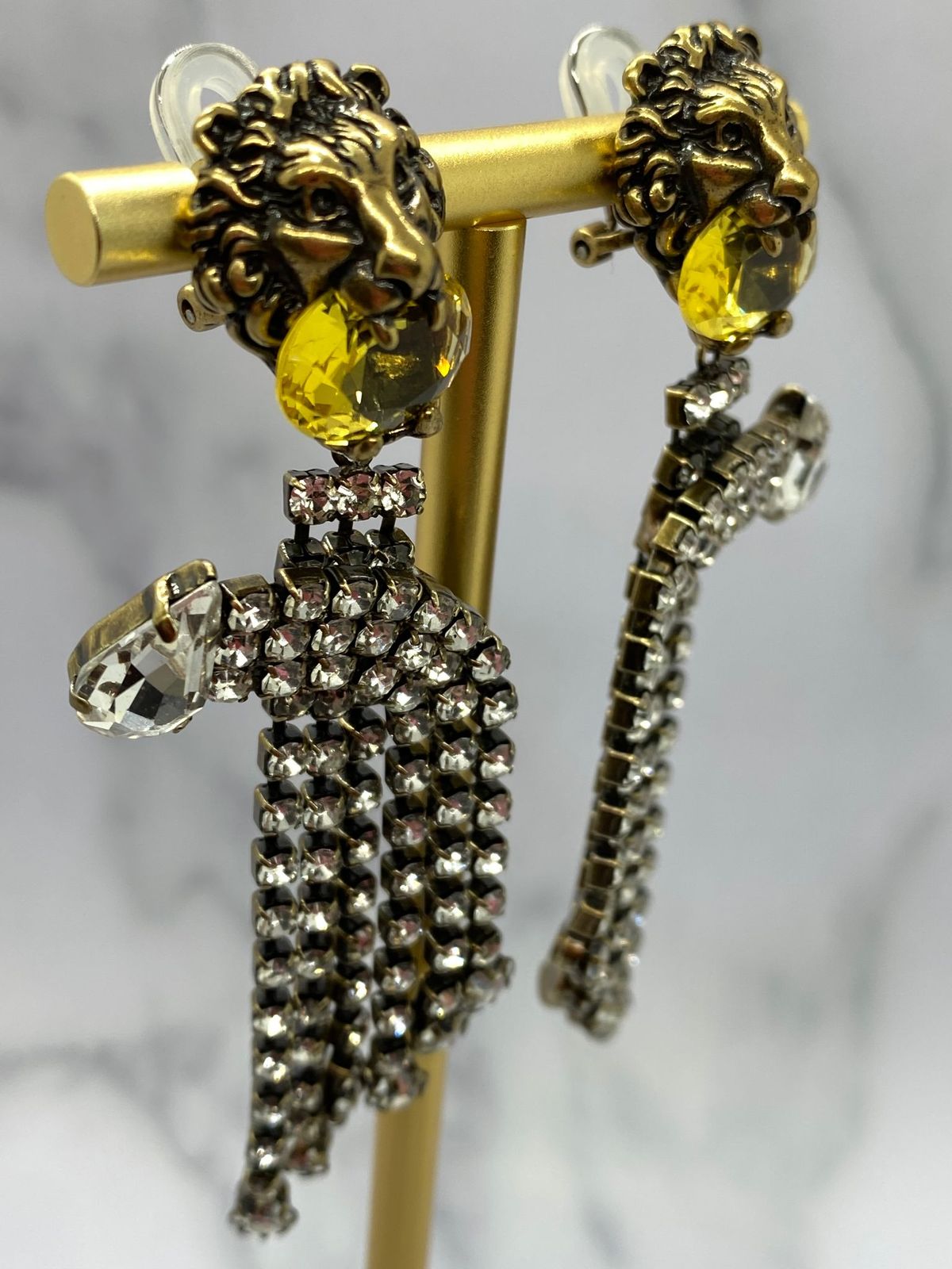 GUCCI Crystal Embellished Lion Earrings - USED