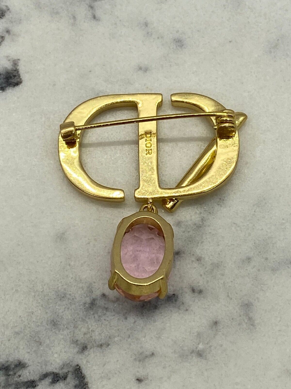 CHRISTIAN DIOR Brass Tone Rhinestone Brooch Pin - Pre owned