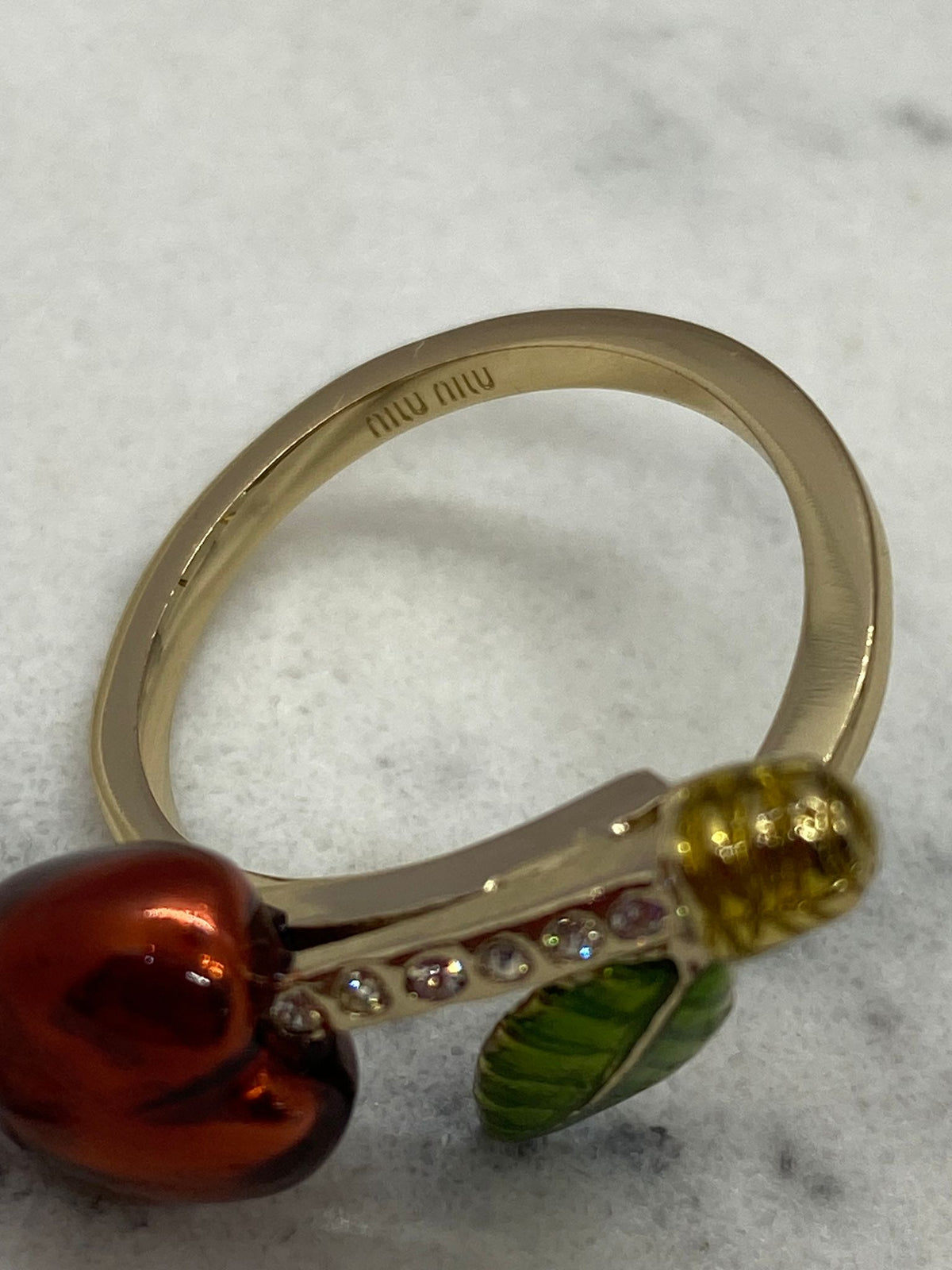 MIU MIU Cherry Rhinestone Ring Size 7 M - Pre owned