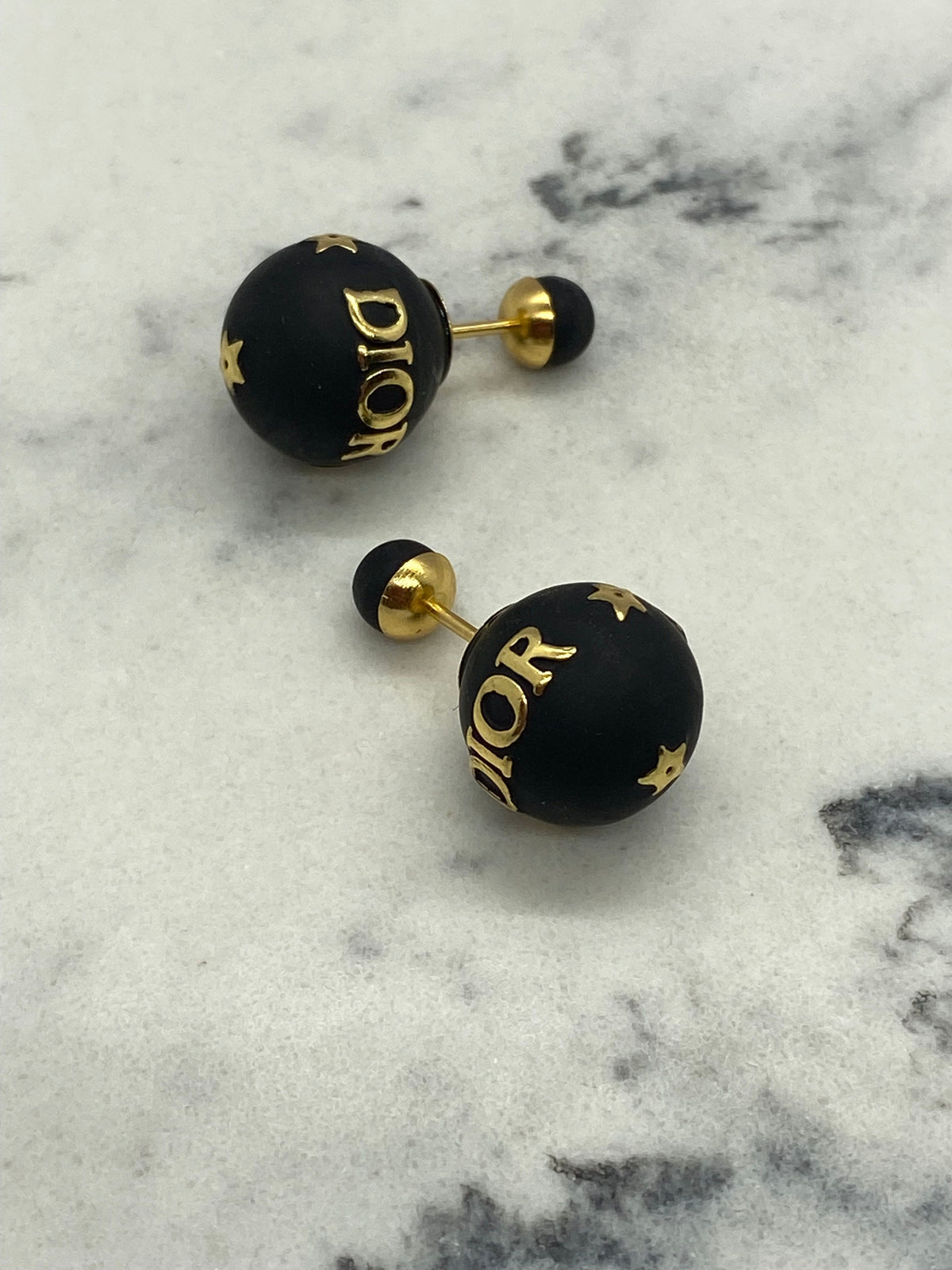 CHRISTIAN DIOR Black & Gold Tone Tribale Earrings - USED