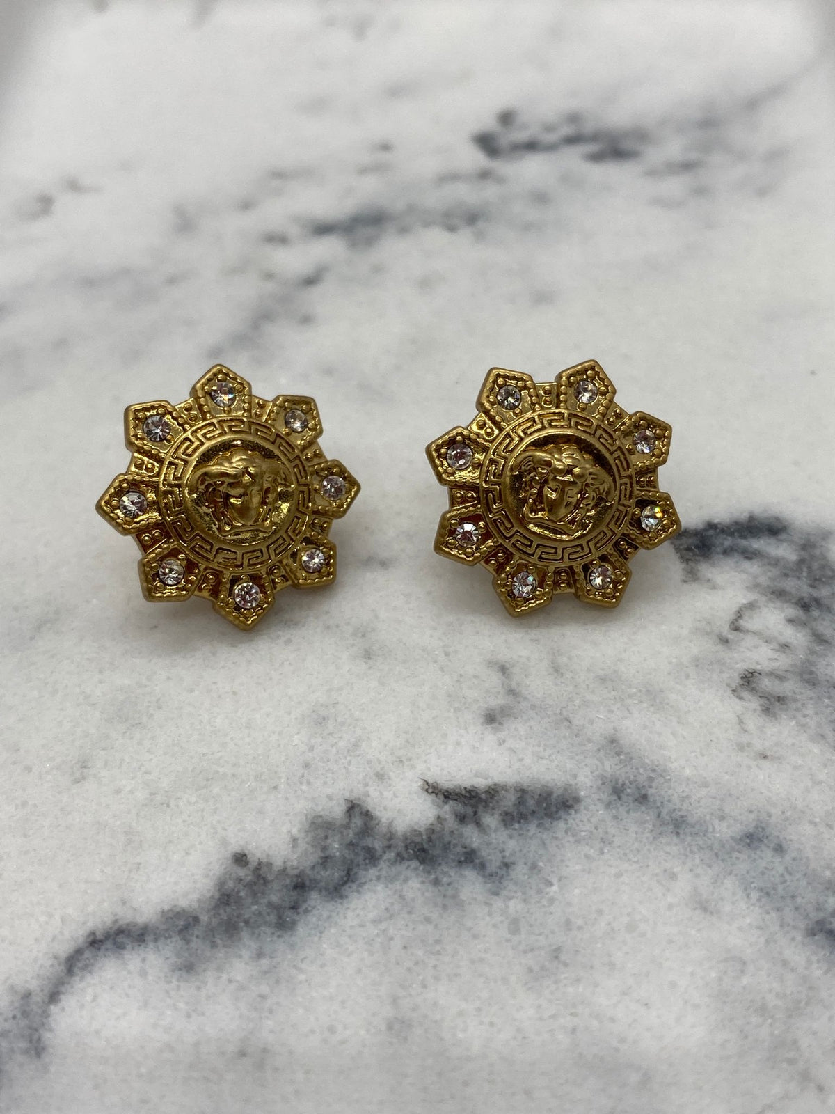 VERSACE Medusa Gold Tone Button Earrings - Pre owned