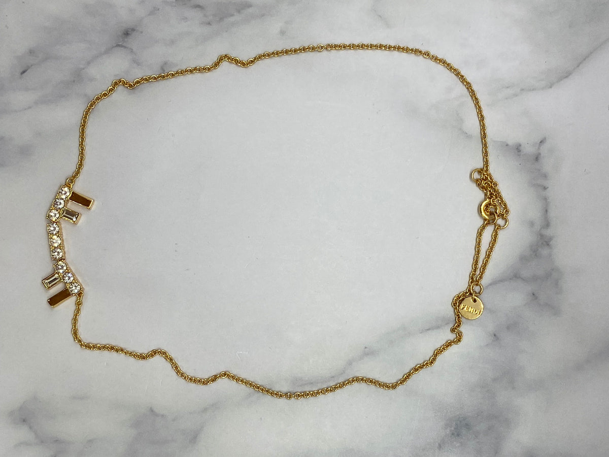 FENDI F Gold Tone Rhinestone Necklace - Pre owned