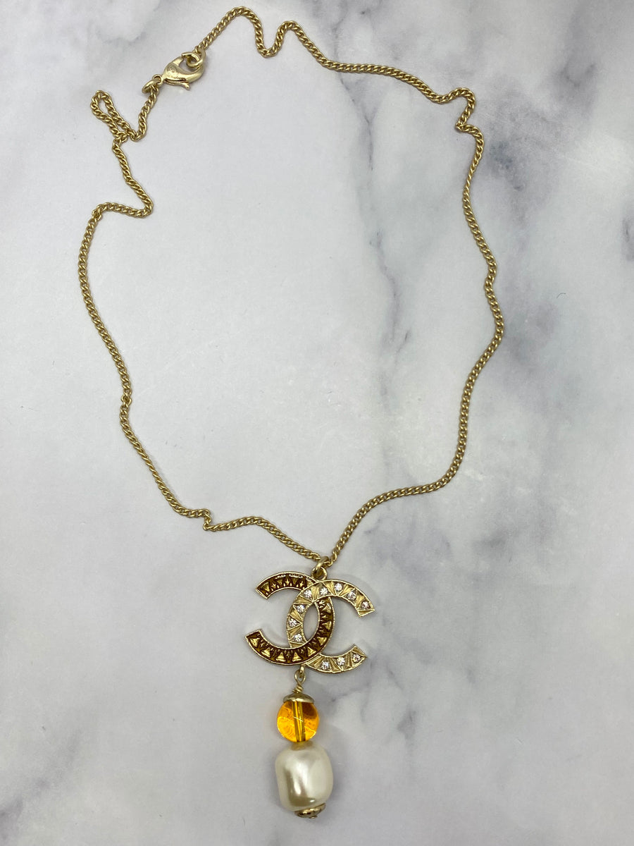 CHANEL CC Amber Pearl Pendant Necklace - USED