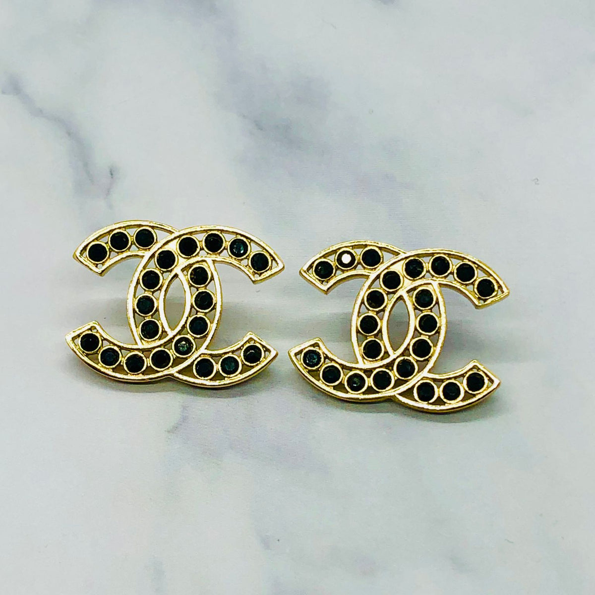CHANEL CC Black Rhinestone Earrings - USED